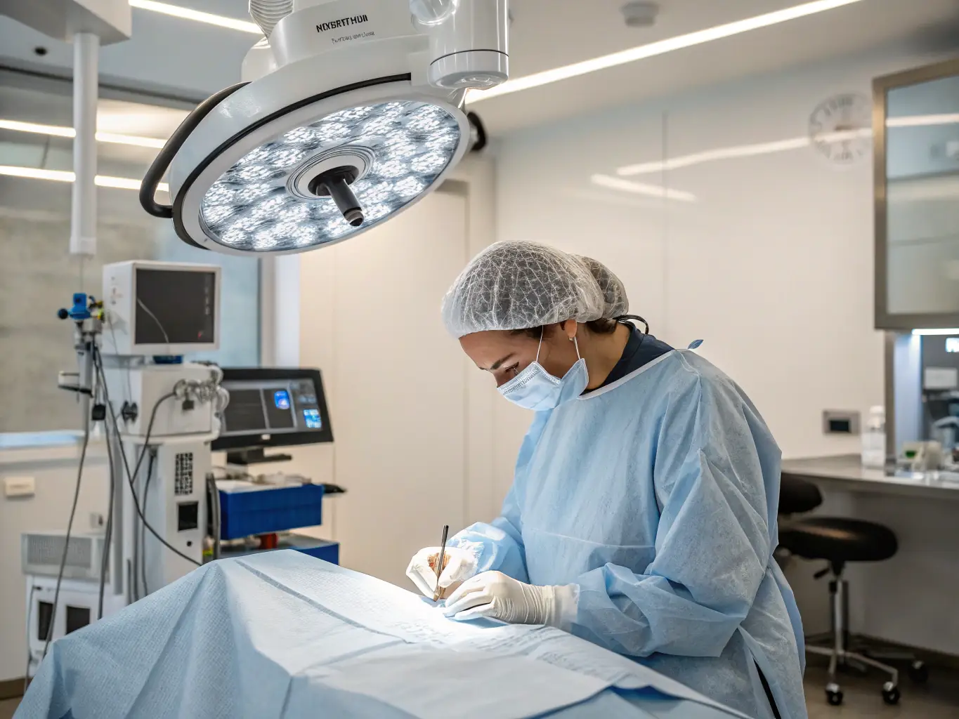 A dermatologist performing a skin cancer removal surgery, showcasing the surgical precision and care involved.